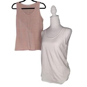 Florencia Bundle 2 Tanks Tops White Pink Stripe Large lightweight boho beachy